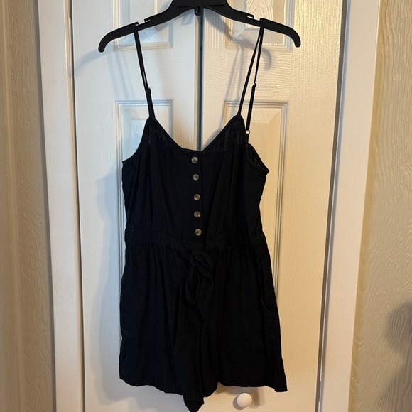 Black Button-Down Romper - Picture 1 of 3